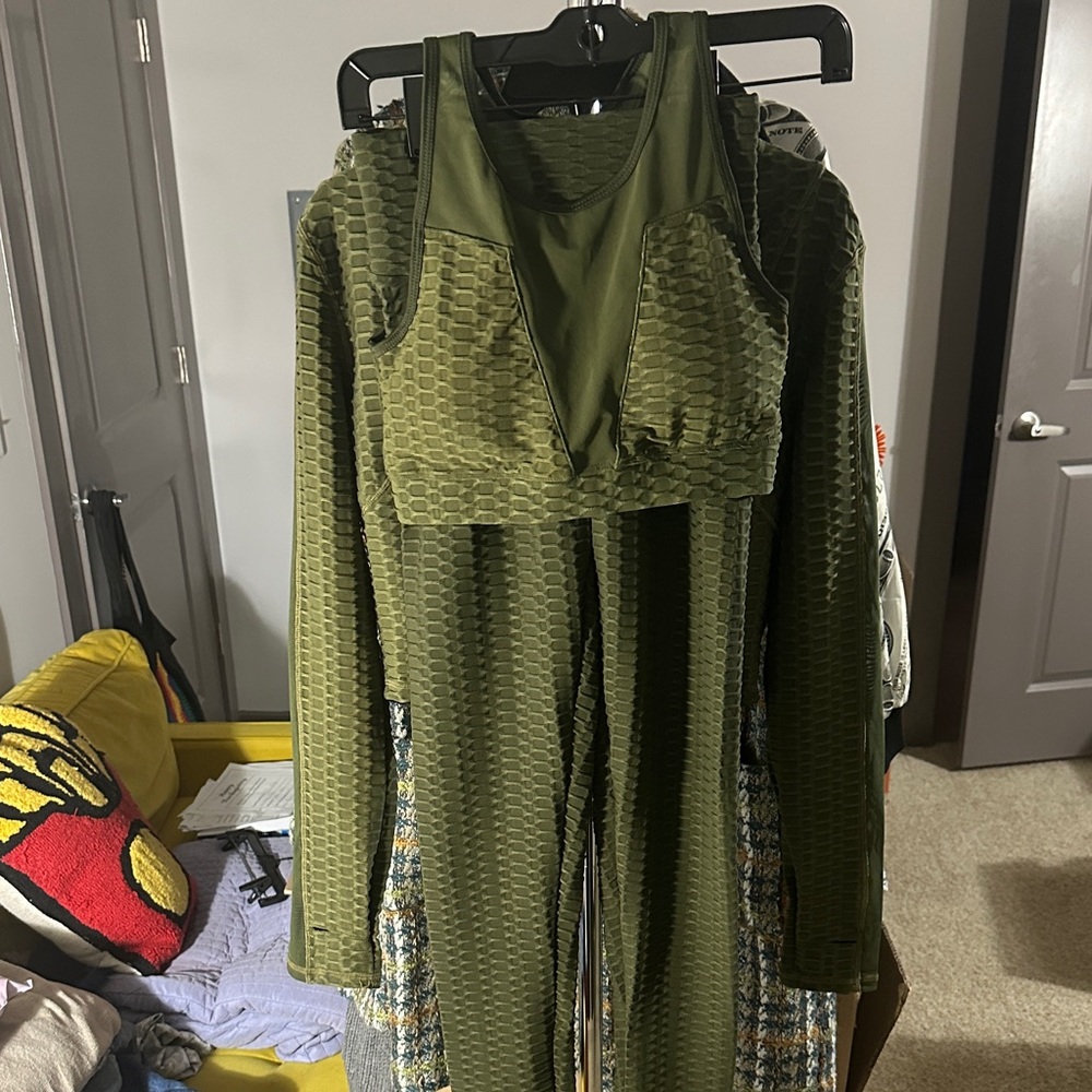 Olive Green Textured Two-Piece Set